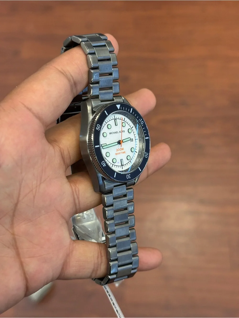 Michael Kors Silver Stainless Steel Watch with Black Bezel and White Dial men’s